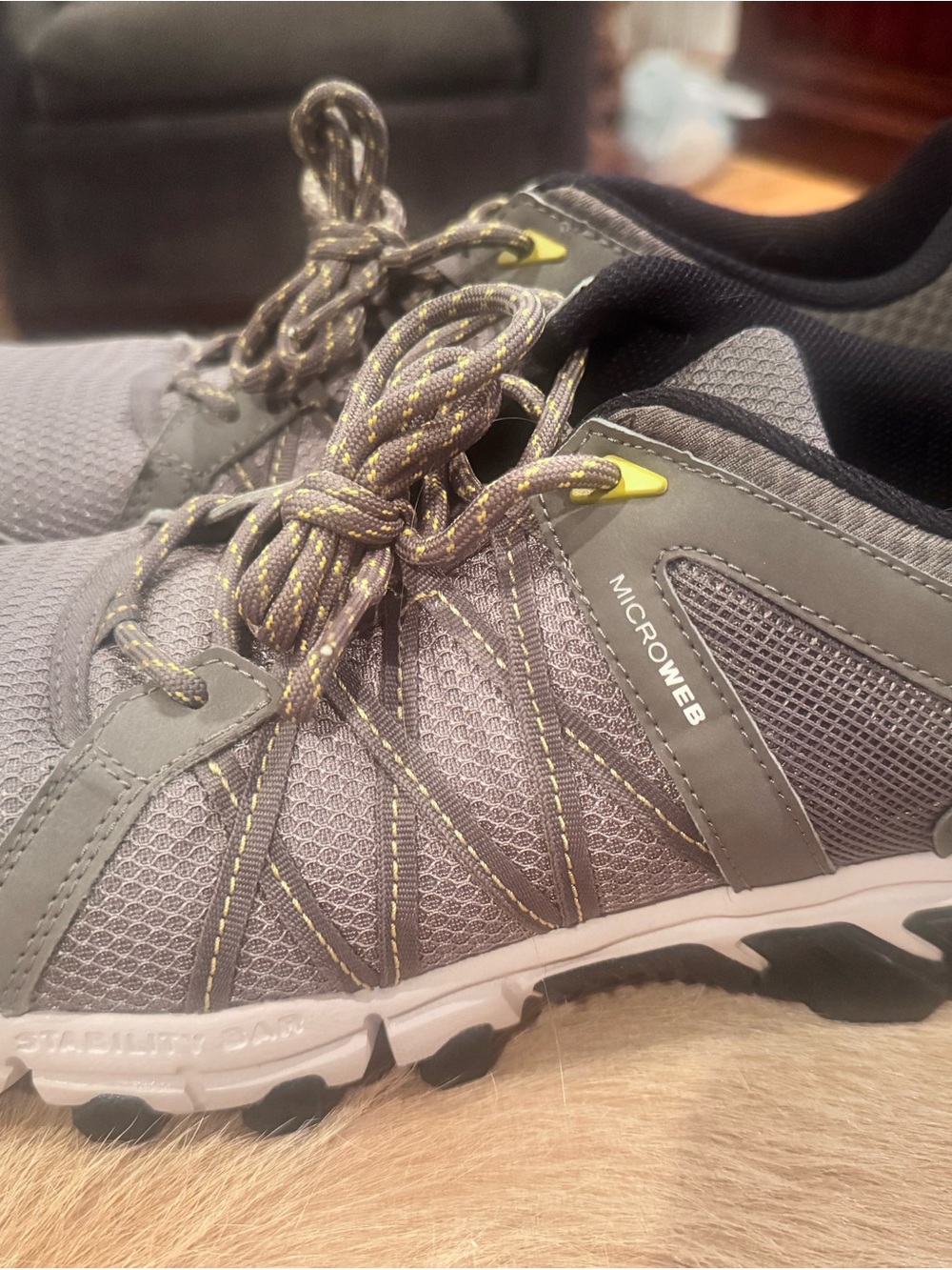 Reebok Men's Grey and Yellow MicroWeb Trail Sneakers